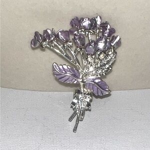Sparkling Purple Flower Brooch Pin Rhinestone Enamel Silver Tone Vintage Style‎